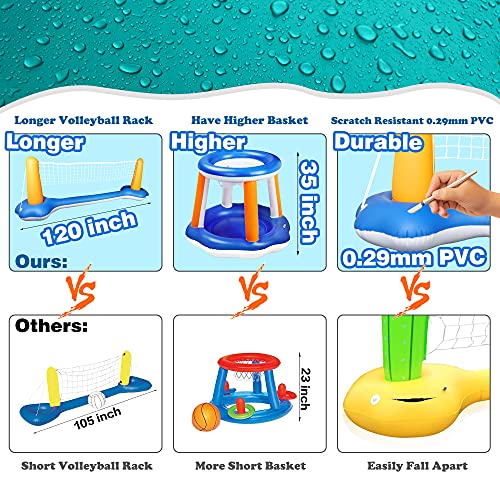 Pool Volleyball Set, Inflatable Volleyball and Basketball Net for Pool