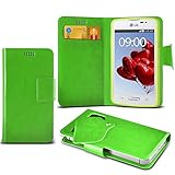 ( Green ) LG L 50 Protective Stylish Fitted Super Thin Faux Leather Suction Pad Wallet Case Cover Skin With Credit/Debit Card Slots by ONX3