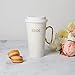 White Ceramic Travel Mug & Lid: 18 Oz Coffee Mug for Bride - White & Gold Bridal Mug with Handle