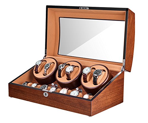 JQUEEN Automatic Watch Winder with Quiet Motor, Six Winding Spaces 7 Storages Spaces