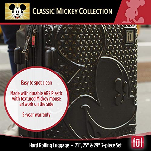 FUL Disney Mickey Mouse 3 Piece Rolling Luggage Set, Hardside Suitcase