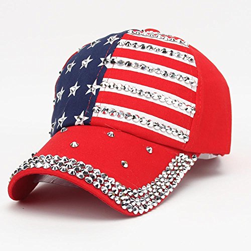 Women Men American Flag Baseball Cap Snapback Hip Hop Flat Hat Independence Day Star Stripe Print Sun Hat Red