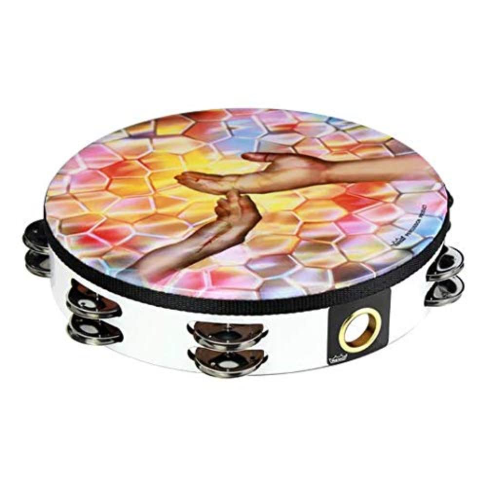 Remo World Percussion Praise Tambourine 10" Double Row β Design: Touching Hands, Acousticon Frame, White, 8 Jingle Pairs, Pre-tuned, Lightweight β TA-9210-00-22