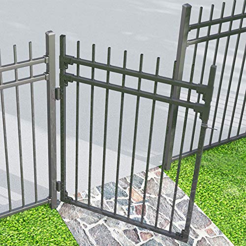 XCEL - Black Steel Anti-Rust Fence Gate - Flat End Pickets - 4ft W x 5ft H - Easy Installation Kit, for Residential, Outdoor, Yard, Patio, Entry Way, on Soil or Concrete, 3-Rail Metal Gate - Thumbnail 5