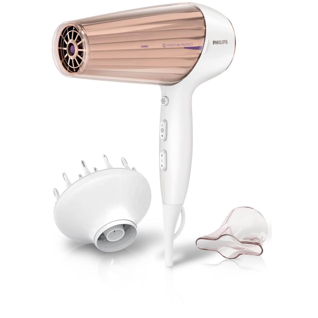 Philips DryCare Prestige Sèche-cheveux, Capteur MoistureProtect, 2 300 W, fonction ionique, touche air froid, modèle HP8280/00