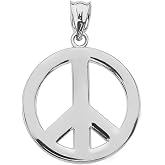 High Polish 14k White Gold Circle Of Peace Sign Symbol Charm Pendant