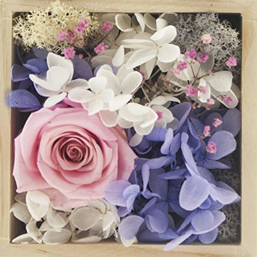 Delicate Floral Gift Box with Preserved Roses and Hydrangeas Arrangement in Wood Box with Glass (Wood)