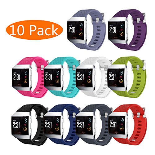 KingAcc Fitbit Ionic Bands, Soft Accessory Replacement Band for Fitbit Ionic, With Metal Buckle Fitness Wristband Strap Women Men (10-Pack, 10 Colors, Small)