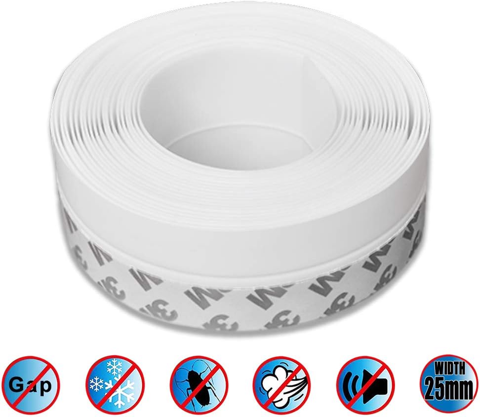 Huryfox Weather Stripping Door Seal Strip, Silicone Shower Glass Door Bottom Seal Tape for Window Side Gaps, Garage Door Sweep under Door Draft Blocker (Length 16.4ft, Width 1inch, White)