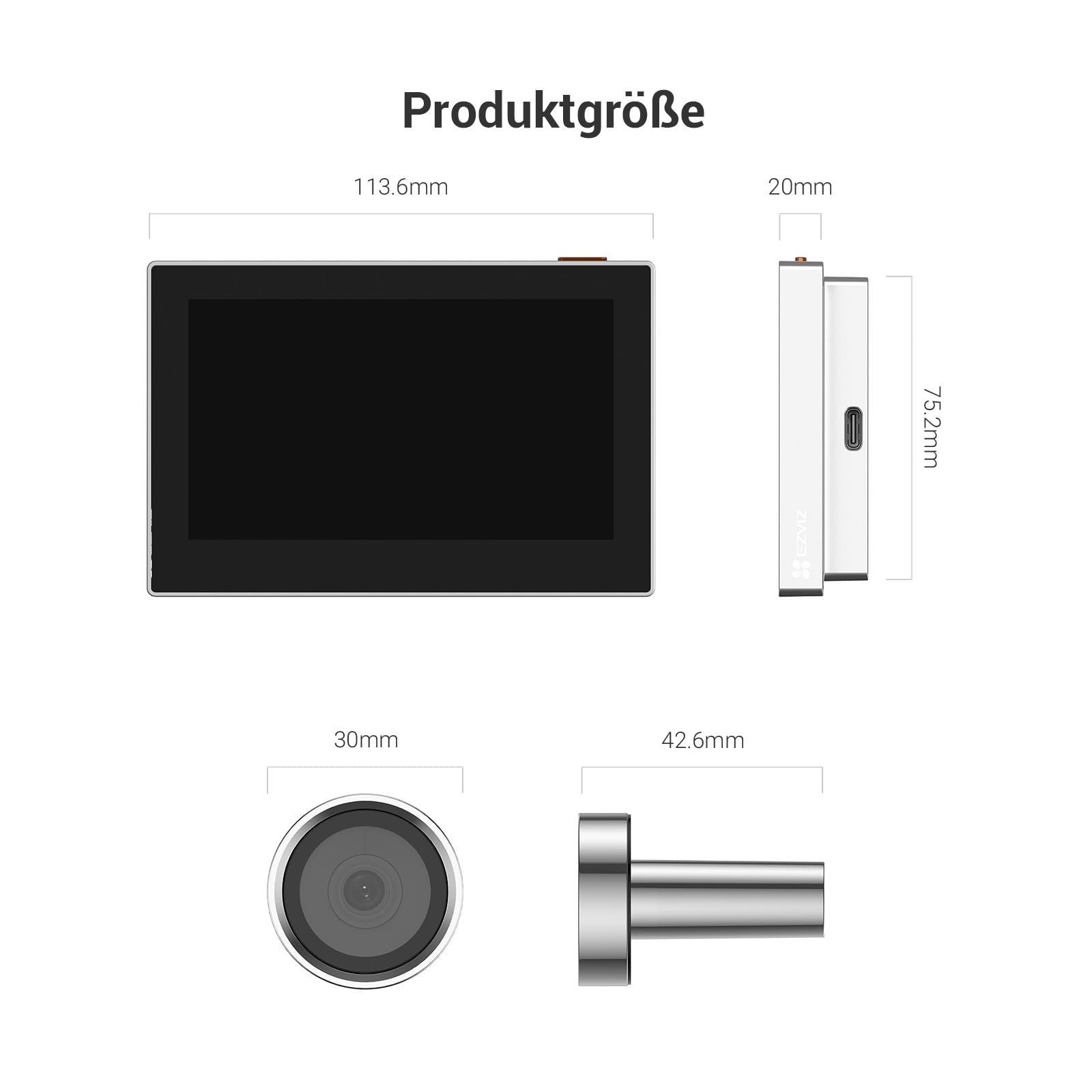 EZVIZ WLAN Türspion mit 4,3-Zoll-Farbbildschirm, 2MP Kabellose Video Türklingel Kamera mit 146°, 2200mAh Akku, 2,4GHz WiFi, Kein Bewegungsmelder, Keine Nachtsicht, Keine Videoaufzeichnung, CP2(Silber) 9