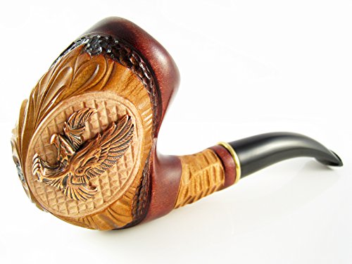 New Tobacco Smoking Pipe Metal "American Eagle" Carved Pear Root Wood + Pouch Gift! (4)