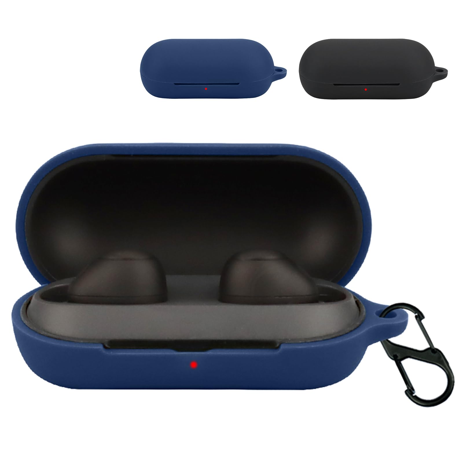 KZIOACSH Case for Sony WF-C700N, 2 Pack Flexible Ultra Slim Shock-Absorbing Silicone Headphone Case Skin Portable Lightweight Anti-Lost Washable Earbuds Cover with Carabiner, Black+Blue
