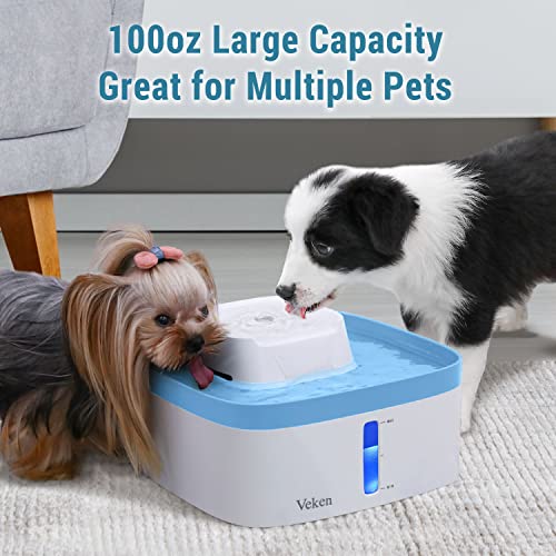 Veken 0.8Gallon/100oz MultiTier Pet Fountain, Automatic Cat Water