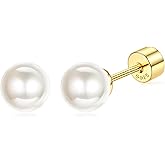 ZELORES Sterling Silver Pearl Earrings for Women 18K Gold Plated Small Pearl Stud Earrings White Pearl Flat Back Earrings Brides Bridesmaids Wedding Earrings Jewelry