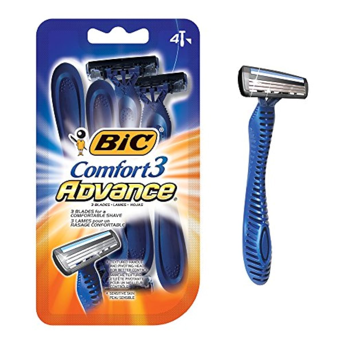 BIC Comfort 3 Advance Men's Disposable Razor, 4Count, comfortable