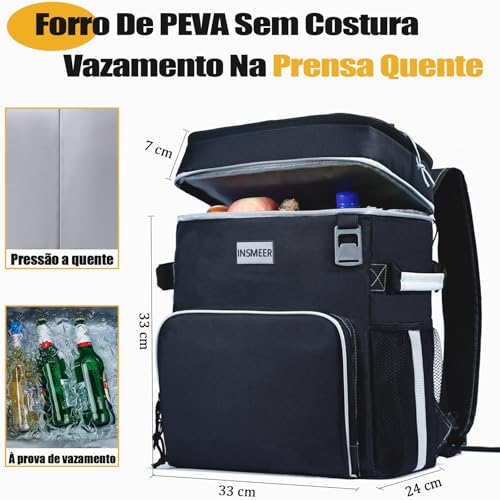 INSMEER Mochila térmica, refrigerador de praia isolado grande refrigerador de acampamento macio à prova de vazamento