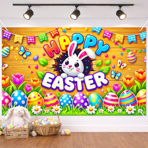 BlissYard Happy Easter Backdrop Rabbit Decor