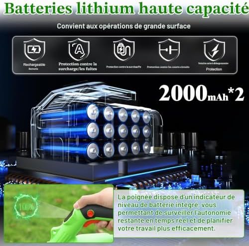 Débroussailleuse à Batterie,3-en-1 Débroussailleuse sans Fil Electrique,Coupe Bordure sans Fil avec Batterie 2x2,0Ah,Taille Bordure Réglable Télescopique Léger pour Jardin Pelouse Extérieur