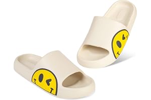 Uonesone Womens Slides,Pillow Slippers Sandals for Men,Unisex Non slip Quick Dry Shower Shoes Indoor Outdoor Open Toe Spa Bath Pool Gym House Casual Massage Smile Face Slippers