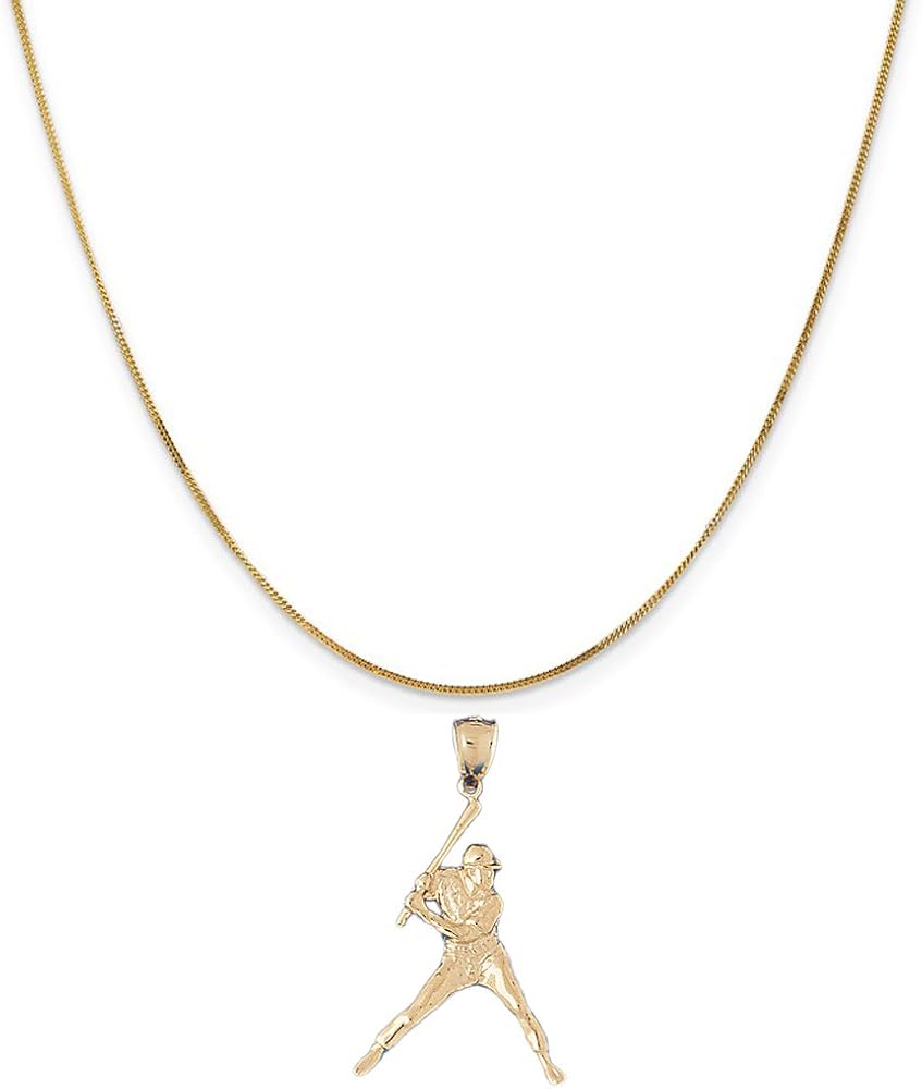 14k Yellow Gold Baseball Player Pendant on a 14K Yellow Gold Curb Chain Necklace, 20" Amazon.co