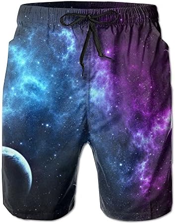 DevonNight Men's Beach Wear Fantasy Color Sky Moon Swim Trunks Quick-dry Casual Short