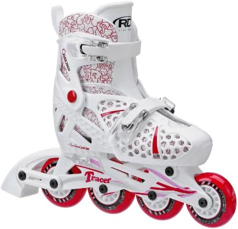 Roller Derby Girls Tracer Adjustable Inline Skate, White/Red
