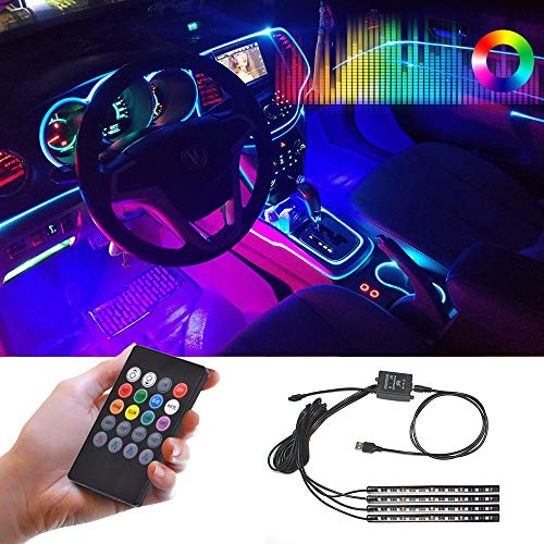 Car Lights Interior,LED Strip Lights for Cars Waterproof 4pcs 48 LED APP Controller Lighting Kits, Multi DIY Color Music Under Dash Car Lighting with Car USB Charger,DC 12V