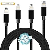 iPhone Charger Cable DANTENG 4Pack 3FT 6FT 6FT 10FT Nylon Braided to USB Lightning Cable for iPhone 7,SE,5,5s,6,6s,6 Plus,iPad Air,Mini,iPod(Black)