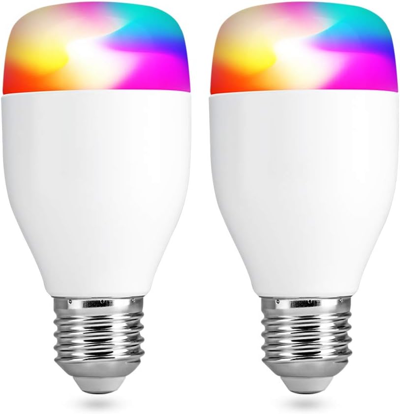 Wifi Smart Bulb LED WiFi Lampe E27 Colour Dimmable Light, Works with Smart Device, Amazon Alexa, Google Home and IFTTT, 60W Equivalent RGB Bulb, No Hub Require, 2 Pack [Energy Class A++]