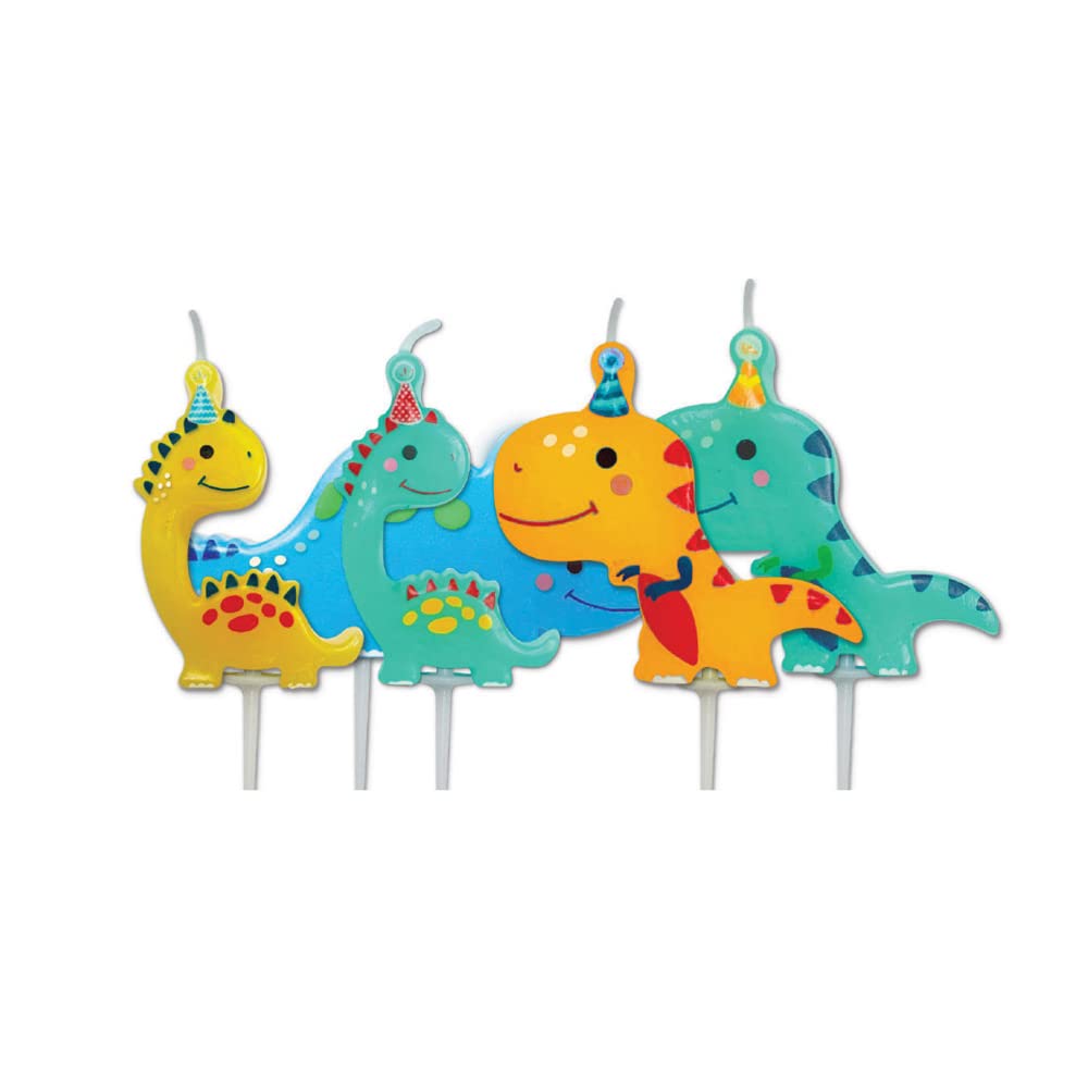 Anniversary House Dinosaur Party Birthday Candles for Cakes, Pack of 5, Multicolour, Celebration Cake Topper Decoration, 7.3 Centimeters, AHC223