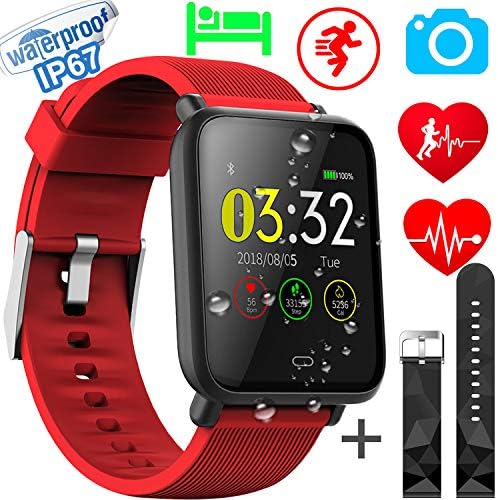 Halloween Fitness Tracker Waterproof Smart Watch Men Women Heart Rate Monitor Blood Pressure Calorie Pedometer Sleep Sport Activity Tracker Swimming Wristband Health Smart Watch Android iOS (red)