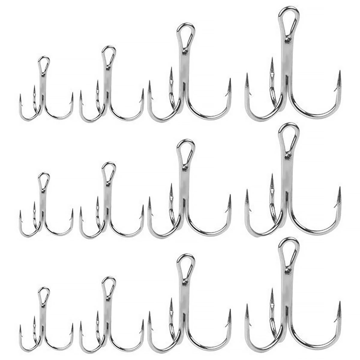 Treble Fishing Hooks, 80PCS Small Round Bend Triple Hard Lure Fishhook, Triplet Treble Round Bend Fishhook, Treble Hook 2# 4# 6# 8# For Hard Bait Lures Saltwater Freshwater (Silver)
