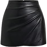 GORGLITTER Women's High Waisted Leather Skirt Wrap Ruched Bodycon Mini Skirts