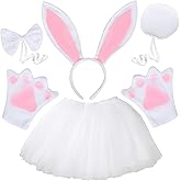 AMOR PRESENT 5PCS Easter Bunny Costume Kids, Bunny Ears Headband Bowtie Paws Tail Cosplay Accessories for Easter Party Supplies