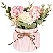 Artificial Hydrangea Flower Potted Artificial Plants,Hydrangea Silk Flowers with Ceramic Geometric Planter,Artificial Flower Bonsai for Living Room, Desk,Office, Shelf Decor(Pink)