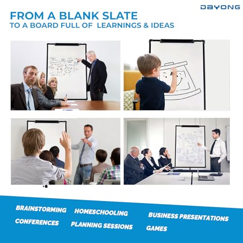 DAYONG 70x100cm Mobile Whiteboard, Rolling Magnetic Dry Erase Board with Wheels, Height Adjustable White Board Stand, Portable Standing Flip Chart Easel for Home Office Classroom (Black & White)