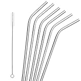 Kollea Stainless Steel Drinking Straws, Set of 6 with Cleaning Brush, Reusable Non-Toxic Eco Friendly Straws for Juice Smoothies