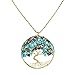AeraVida Eternal Tree of Life Chakra Necklace with Simulated Turquoise and Tiger's Eye Stones | Brass Long Pendant Nature-Inspired Spiritual Jewelry for Women
