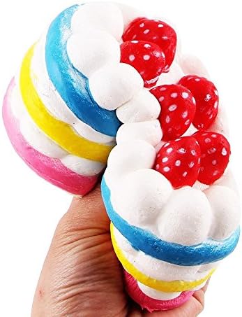 YCYBuy Jumbo Very Squishy Cute Colorful Round Strawberry Cake Silly Cream Scented Gaint Kawaii Slow Rising Decompression Squeeze Toys for Play 1PC Random Shipping