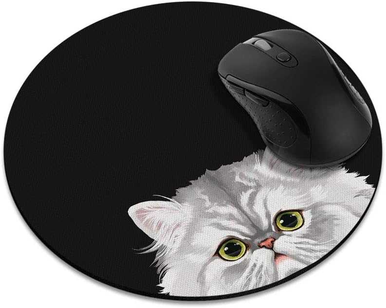 Non-Slip Round Mousepad, WIRESTER Chinchilla Silver Shaded Persian Cat Mouse Pad for Home, Office and Gaming Desk