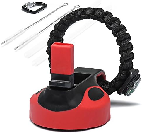 MORLA Straw Lid/Cap For Hydro Flask Wide Mouth Sports Water Bottle With Para Cord Handle, Red/Black