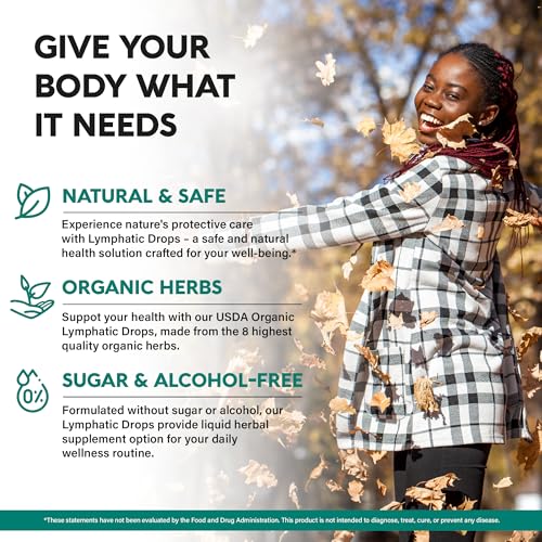 USDA Organic Lymphatic Drainage Supplement - Echinacea | Elderberry | Dandelion | Rosehip | Cleavers | Calendula | Burdock - Lab Tested - Lymph System Drops - Immune Support, Cleanse & Detox, 2 fl oz