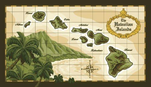 Hawaiian Islands Vintage Style Map Deluxe Velour Beach Towel
