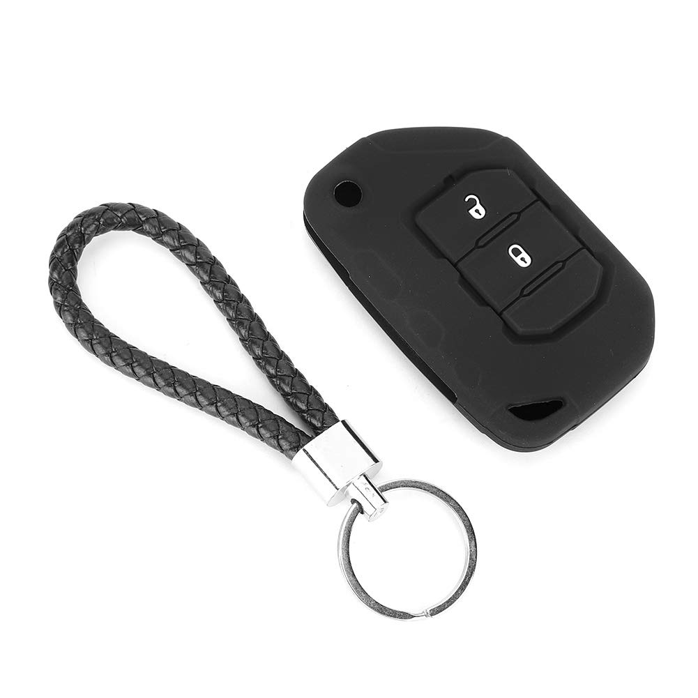 KIMISS Car Key Case,2 Buttons Black Silicone Car Key Protective Cover Car Accessories Fit for JL 2018+//car key case