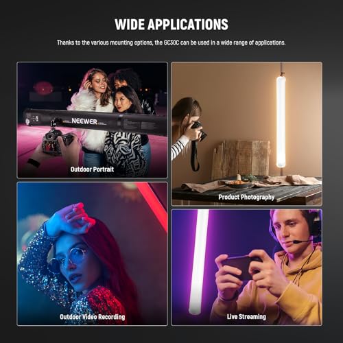 NEEWER Basics 30W Handheld RGB Light Stick 35.5 Inches / 90 cm, Portable Inflatable TPU Lighting 5000 mAh Type C 45 W in/30 W Out, 3000 Lux 17 Effects 2700-6500K CRI95 for Studio Photography Video Recording, GC30C