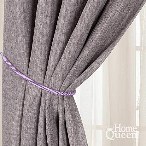 Home Queen Rope Tie Backs for Window Curtain with 2 Hooks, Hand Knitting Buckle Cord Drapery Holdbacks, Set of 2, Lilac