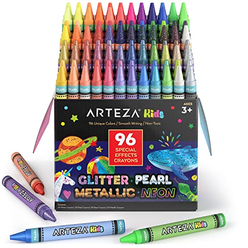 Arteza Kids Crayons, Set of 96, Special Effects Colors, RegularSize