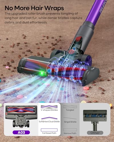 AlloyMove Cordless Vacuum Cleaner 45KPA, Up to 60mins Runtime Lightweight Powerful Suction Vacuum Cleaners for Home, 3 Suction Modes, Rechargeable Stick Vacuum for All Floor/Carpet/Pet Hair/Car, A03