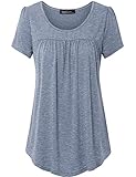 Vinmatto Women's Scoop Neck Pleated Blouse Top Tunic Shirt(M,Dark Blue)