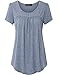 Vinmatto Women's Scoop Neck Pleated Blouse Top Tunic Shirt(XL,Grey Blue)